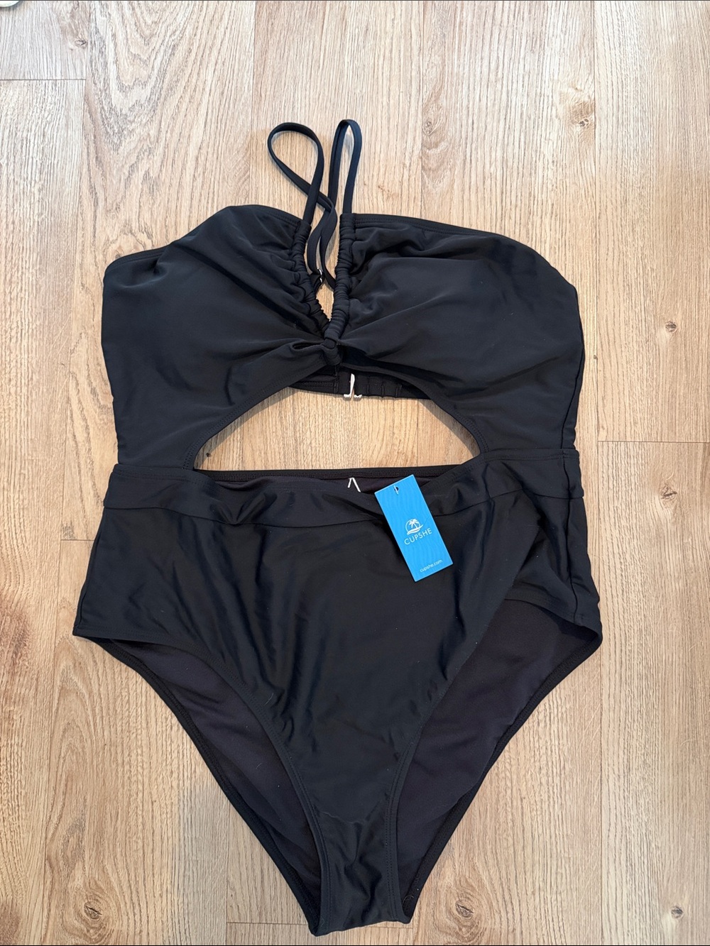 Cupshe Black Ruched Cutout One-Piece Swimsuit